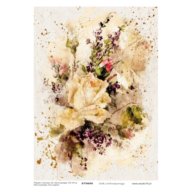 PAPIER RYŻOWY A4 - Kompozycja kwiatowa, bukiet, kwiaty vintage, róże