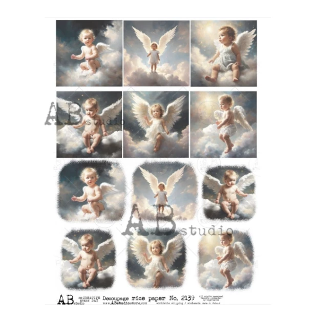 Papier ryżowy A4 - Aniołki, dzieci, skrzydła, chmury