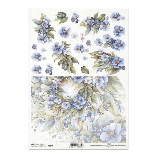 Papier ryżowy A4 - Niebieskie kwiaty