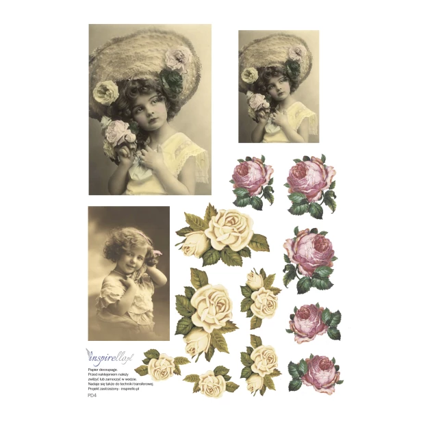 Papier decoupage - portrety  dziewczynki i kwiaty