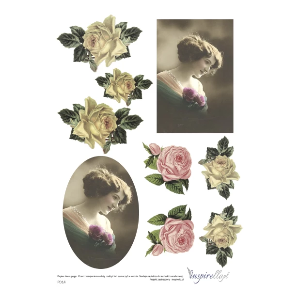 Papier decoupage - portrety i kwiaty w stylu retro