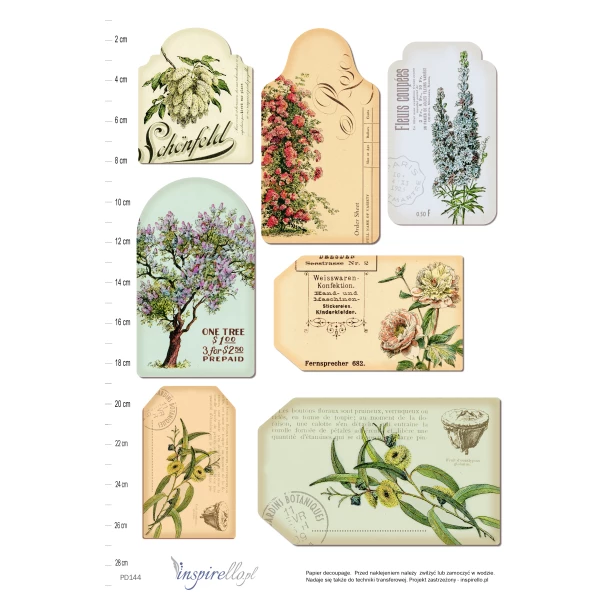 Papier decoupage: etykiety vintage