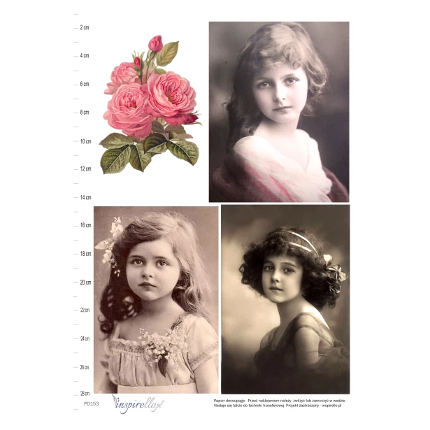 Papier decoupage - portrety dzieci i kwiaty