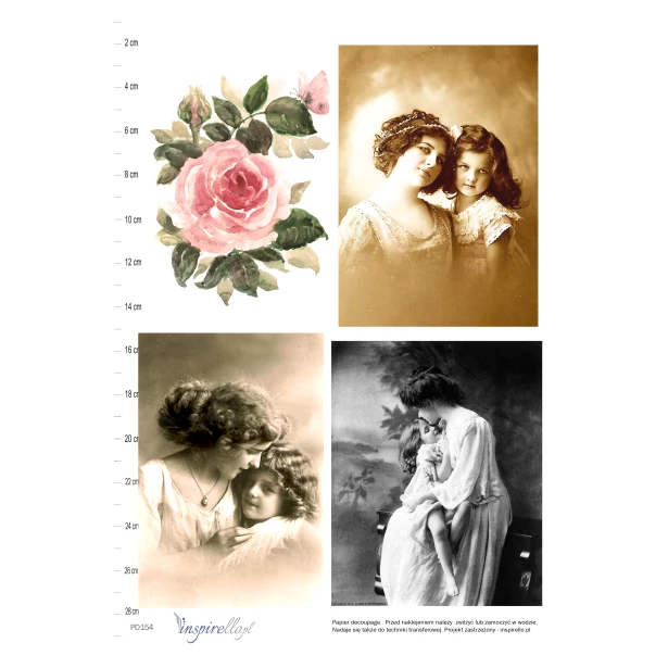Papier decoupage - portrety dzieci z mamą  i kwiaty