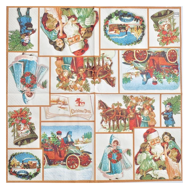 Serwetka - Święty Mikołaj, świąteczne obrazki vintage