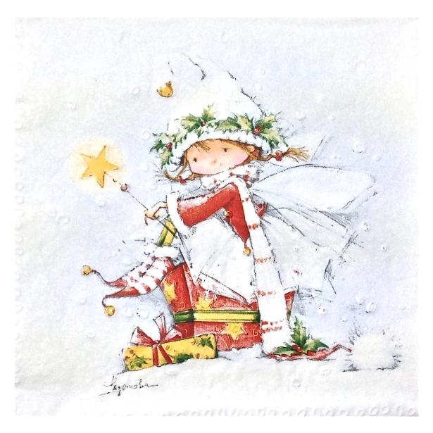 Serwetka - świąteczny elf i prezenty