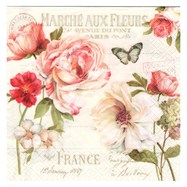 Serwetka - róże vintage tło ecru