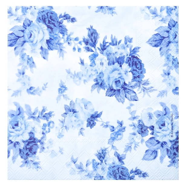 Serwetka - niebieskie róże vintage