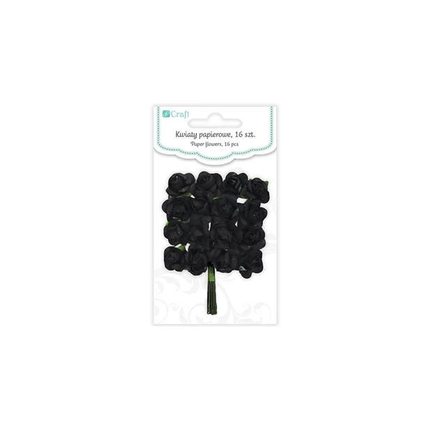 Papierowe różyczki czarne beż 16 sztuk   - wielkość 2 cm