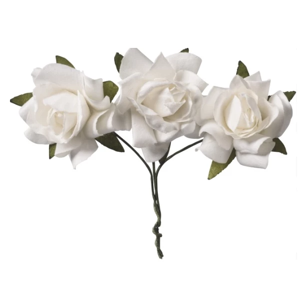 Róże białe papierowe na druciku 2,5 cm 9 sztuk