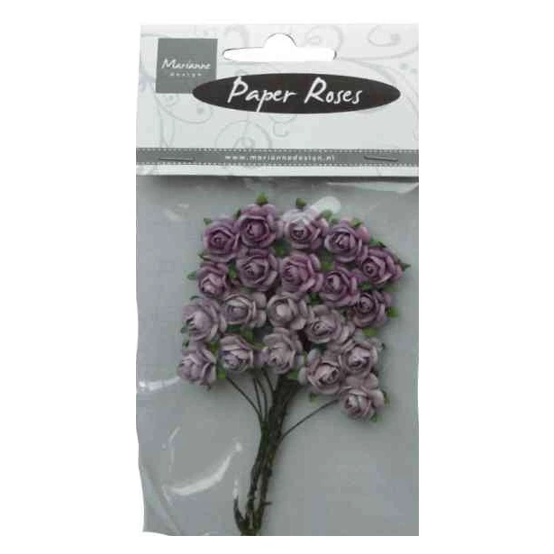 Papierowe różyczki pastelowe-lawendowe 1,2 cm  20 sztuk