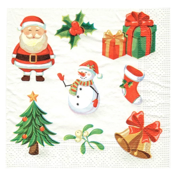 Serwetka - Święty Mikołaj, choinka, dzwonki