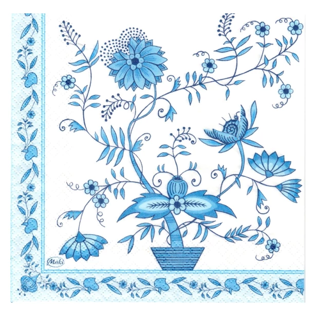 Serwetka  - folk kwiaty niebieskie