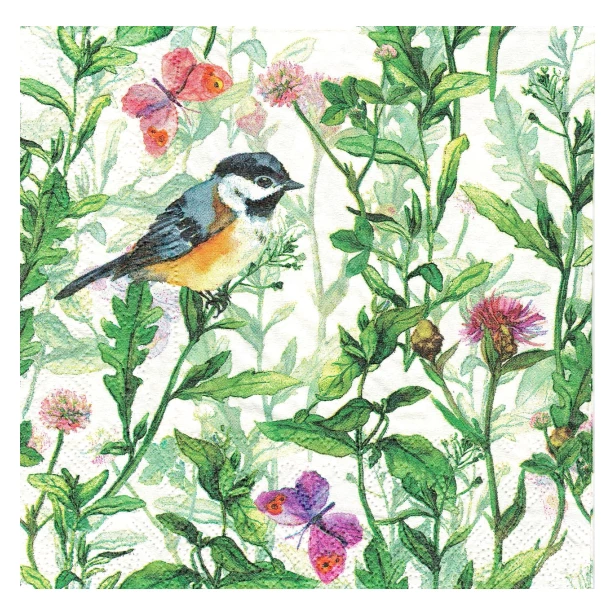 Serwetka -  kwiaty polne i ptak