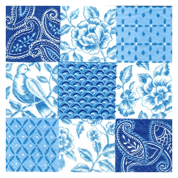 Serwetka -  dziewięć ornamentów niebieskich