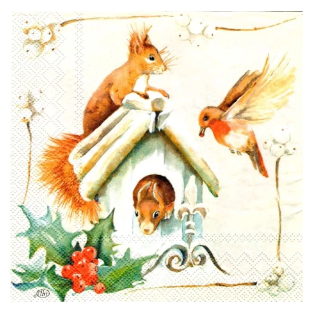 Serwetka   Boże Narodzenie  wiewiórki