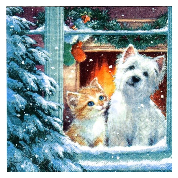 Serwetka  Boże Narodzenie kotek i piesek