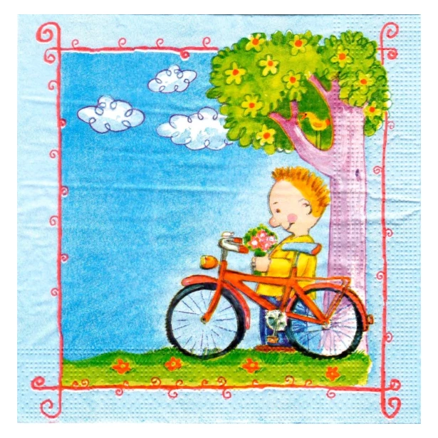 Serwetka  -  chłopiec z rowerkiem