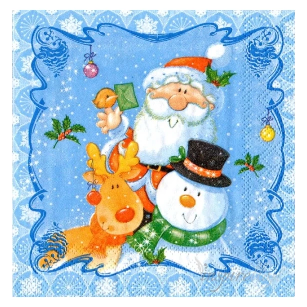 Serwetka  - Święty Mikołaj, renifer, bałwanek