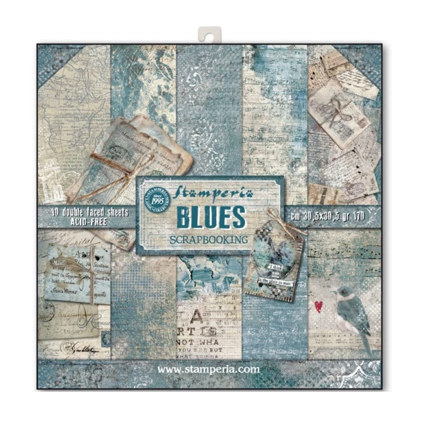 Bloczek papierów do scrapbookingu - 10 arkuszy  30x30 cm Jeansowy blues