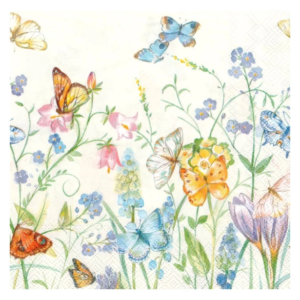 Serwetka - łąka, motylki, kwiaty