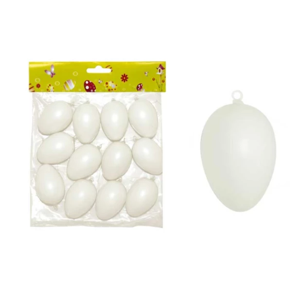 Ozdobne jajka plastikowe białe 6 cm - 12 sztuk