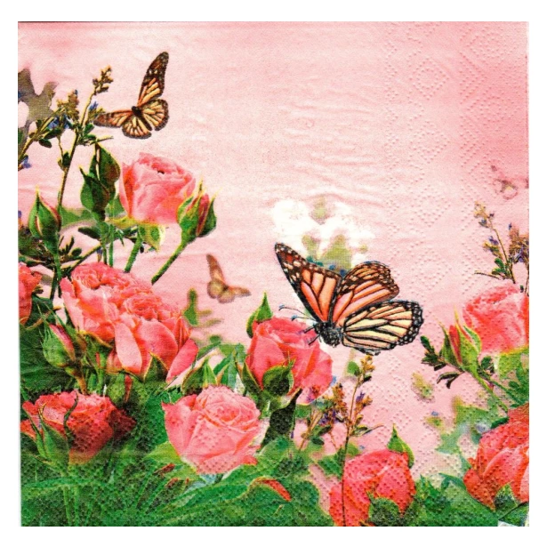 Serwetka - róże, motyle