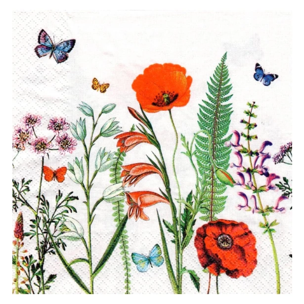 Serwetka - polne kwiaty, motylki