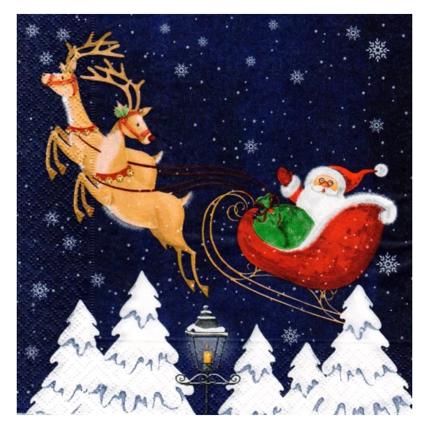 Serwetka - Święty Mikołaj w saniach, napis