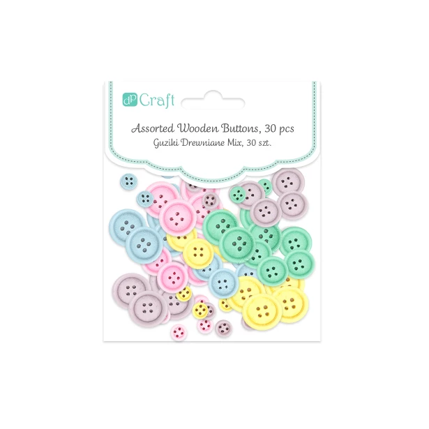 Guziki drewniane Mix 30 sztuk - pastelowe