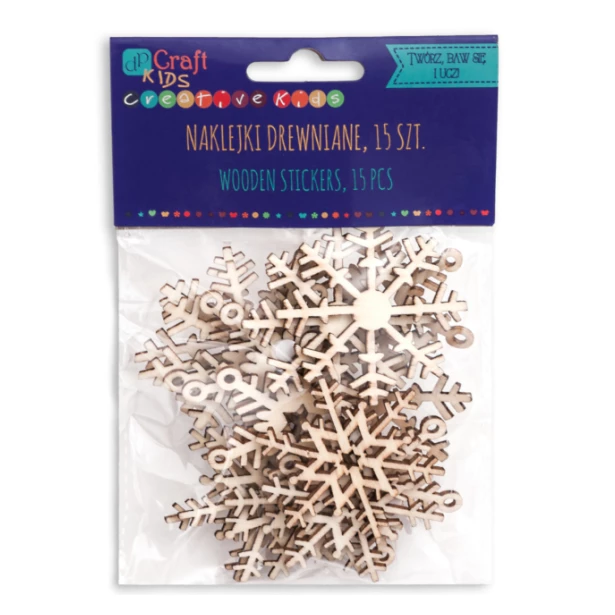 Naklejki drewniane Śnieżynki - 15 sztuk