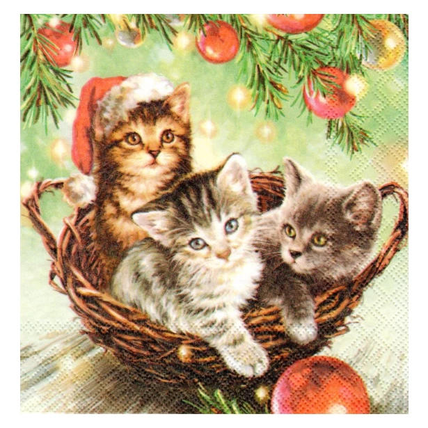 Serwetka - świąteczne kotki