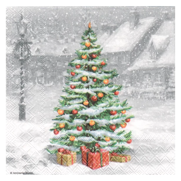 Serwetka - choinka, prezenty, zima