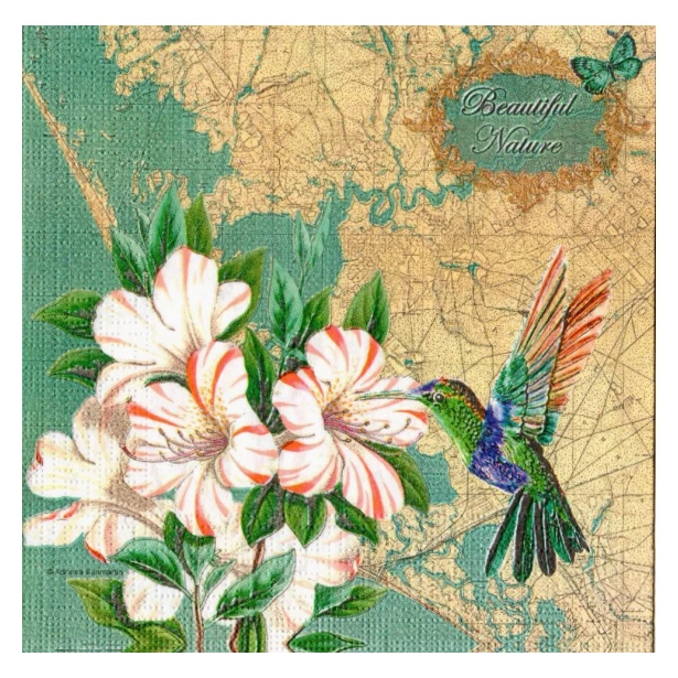 Serwetka - kwiaty,koliber