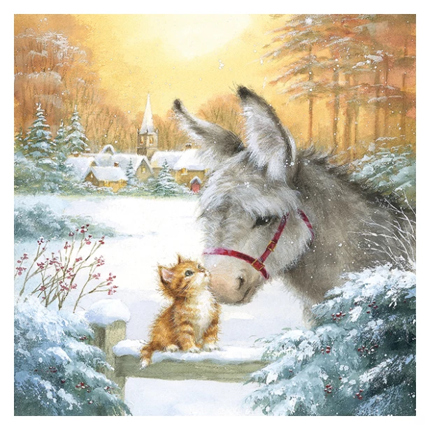 Serwetka - zimowy osiołek i kotek