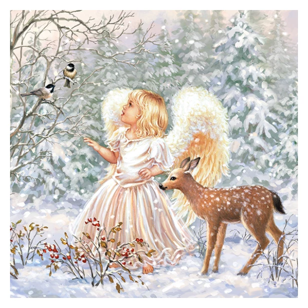 Serwetka - zimowy aniołek z sarenką