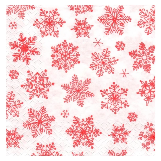 Serwetka  - czerwone śnieżynki, płatki śniegu