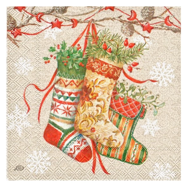 Serwetka mała - świąteczne skarpety