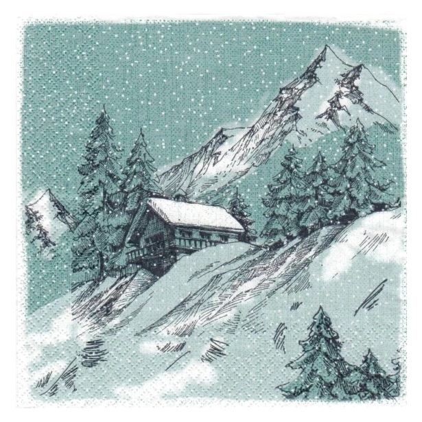Serwetka - zimowy widok, domek w górach