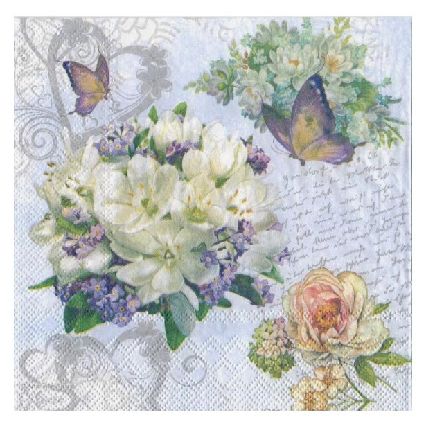 Serwetka - Motyle,kwiaty, napis