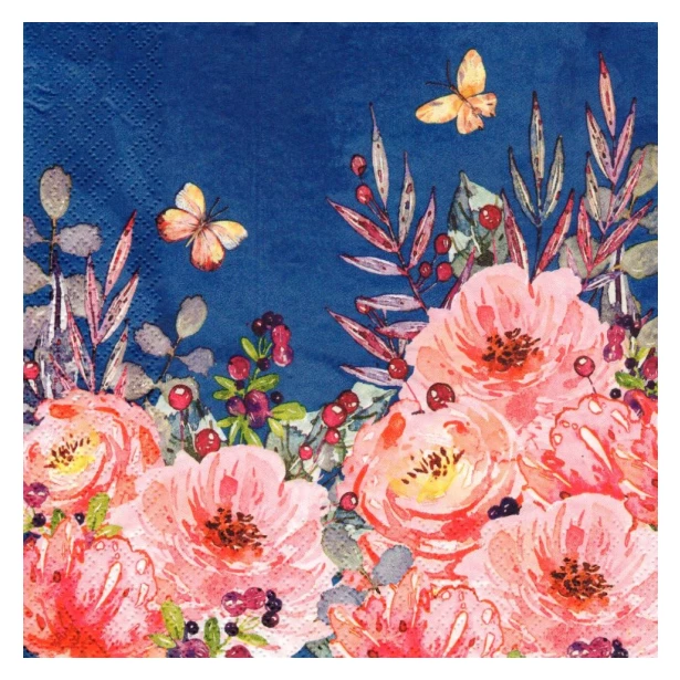 Serwetka - Kwiaty na granatowym tle
