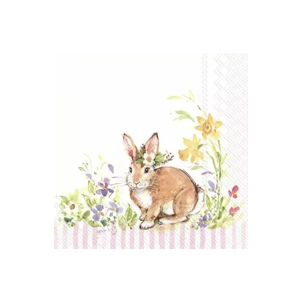Serwetka - Wielkanocny zajączek, różowe paski