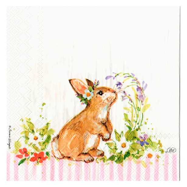 Serwetka - Wielkanocny zajączek, różowe paski