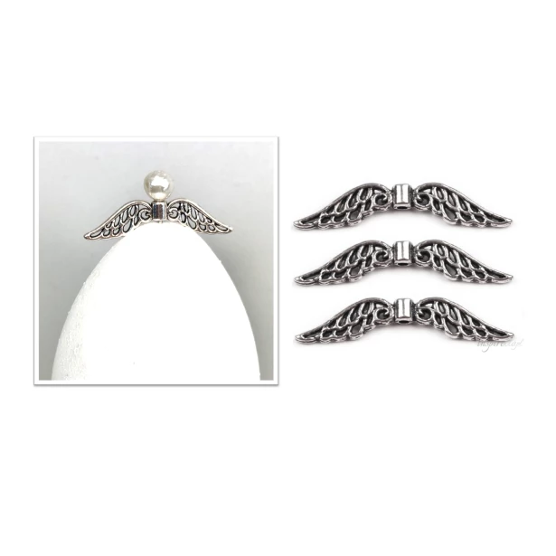 Nakładka biżuteryjna metalowa SKRZYDŁA  8x30mm PLATYNA - 3 sztuki