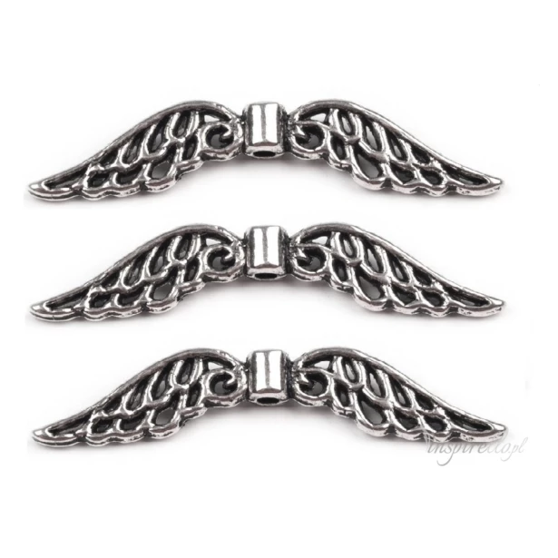 Nakładka biżuteryjna metalowa SKRZYDŁA  8x30mm PLATYNA - 3 sztuki