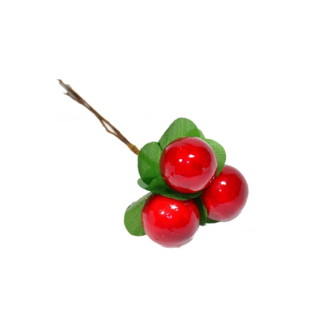 Duże jagody na druciku z listkami 2,5cm - gałązka 3 owoce