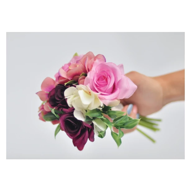 Bukiet mieszany RÓŻE/HORTENSJE - sztuczne kwiaty 23cm