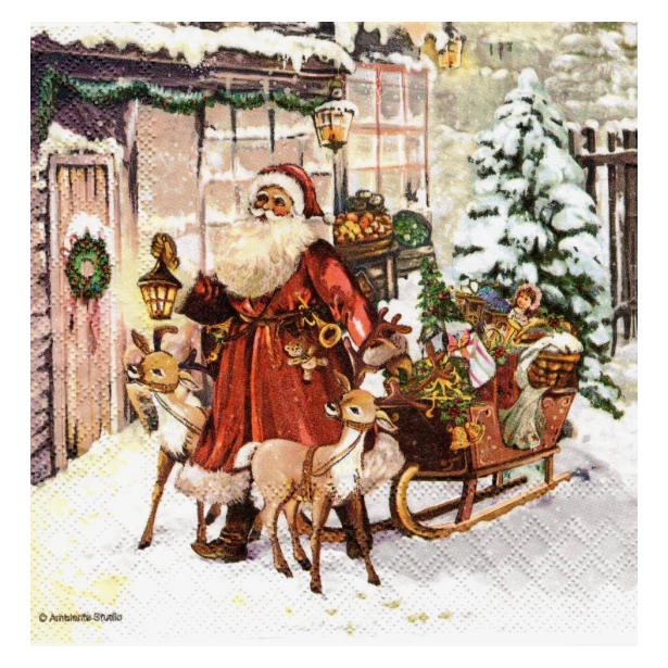 Serwetka - Mikołaj z prezentami