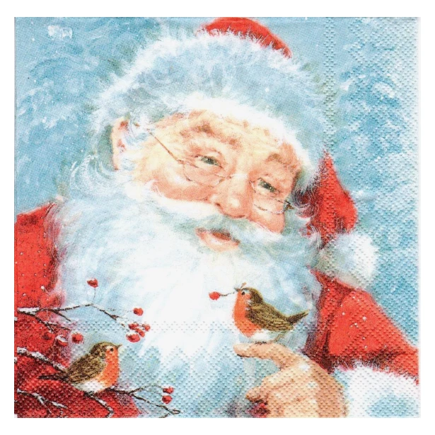 Serwetka - Święty Mikołaj z ptaszkiem