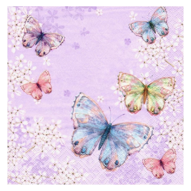 Serwetka - Motyle na fioletowym  tle